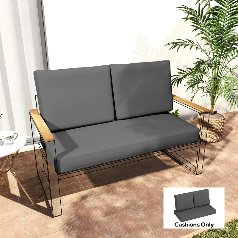 2 Seater 5" Thick Outdoor Seat Cushions with 7" Backrest, Loveseat Outdoor Furniture Cushions, Dark Grey