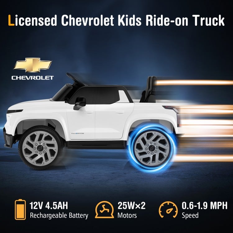 12V Ride on Car Truck Licensed Chevrolet with Remote Control Gift for 3+-White