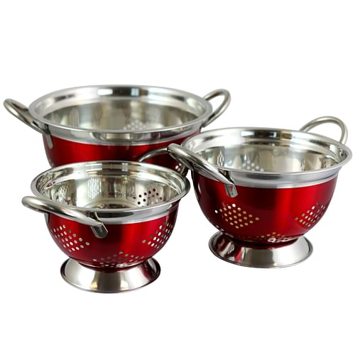 Oster Metaline 3 Pack Round Asian Colander, Metallic Red - Free Shipping