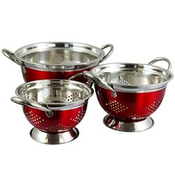 Oster Metaline 3 Pack Round Asian Colander, Metallic Red - Free Shipping