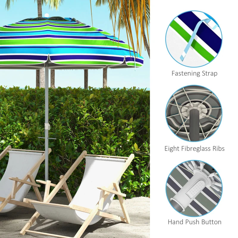 6ft Travel Beach Umbrella with Sand Anchor Height Adjustable Sun Umbrella with Tilt Bag 40+ UV Protection Multicolour