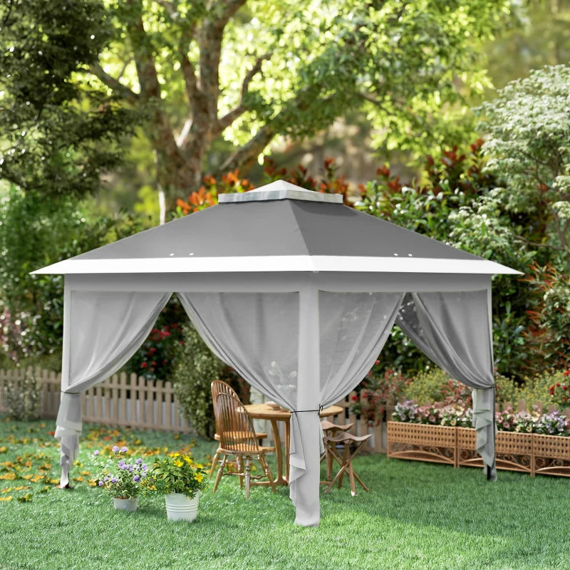 11' x 11' Pop Up Gazebo, Double Roof Foldable Height Adjustable Canopy Tent with Mesh Sidewalls, Carrying Bag, Dark Grey