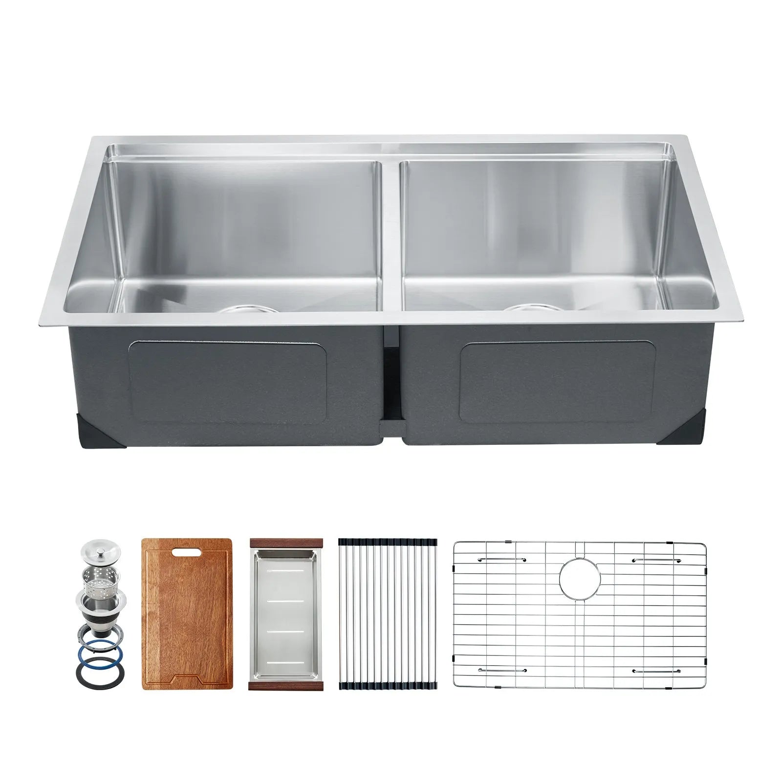 VEVOR 33" Kitchen Sink Undermount Double Bowl Drop-In Basin Stainless Steel Bar