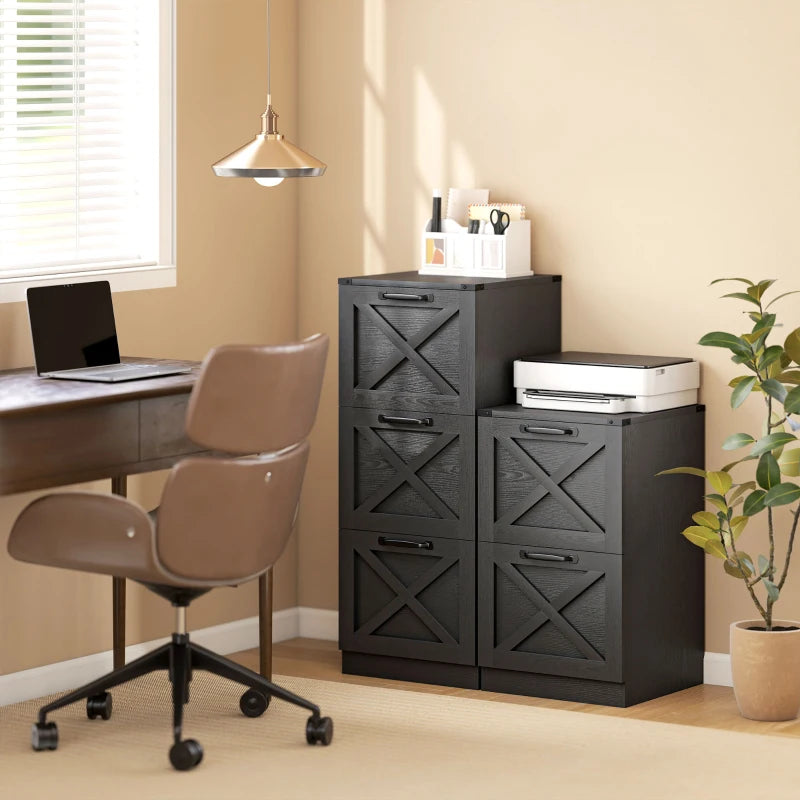 2 Drawer File Cabinet with Silent Slides, Vertical Farmhouse Filing Cabinet Fits Letter/A4 Size Home Office, Black