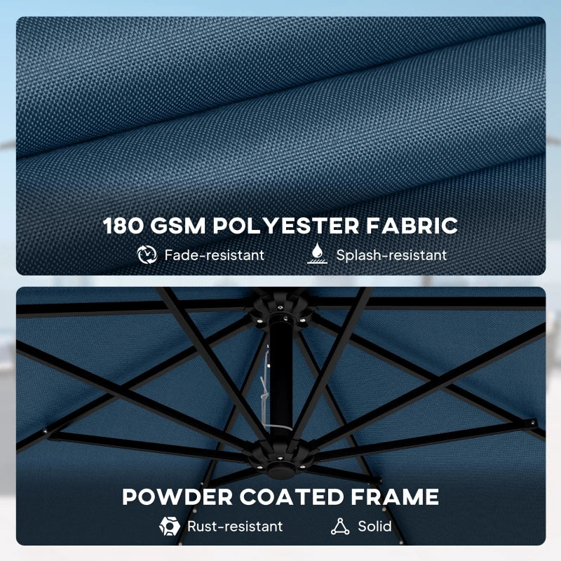 11.3 ft Cantilever Patio Umbrella with Light, Cover, Aluminium UPF50+ Offset Outdoor Umbrella Parasol, Navy Blue