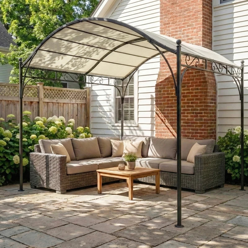 10' x 10' Outdoor Pergola with UV30+ Canopy Galvanized Steel Frame Sun Shade with Arched Top, Cream White