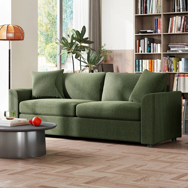 3 Seater Sofa, 83.5" Modern Upholstered Couch with Pocket Spring and 2 Scatter Cushions for Living Room, Green