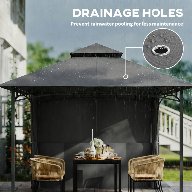 10' x 10' Patio Gazebo, Double Roof Outdoor Gazebo Canopy Shelter with Storage, Hook, Metal Frame, Dark Grey
