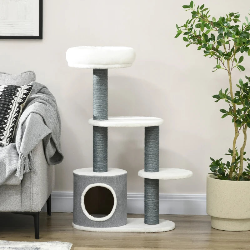 39" Cat Tree Tower, Multi-level Cat Activity Centre with Scratching Posts, Condo, Top Perch, Platforms, White