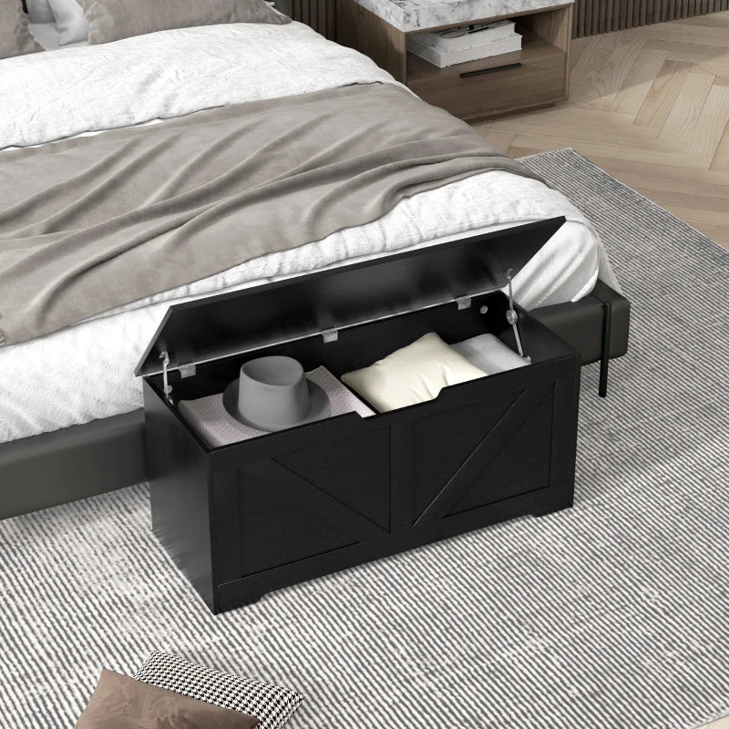 39.4 Inches Storage Chest, Storage Trunk with 2 Safety Hinges for Living Room, Black Wood Grain