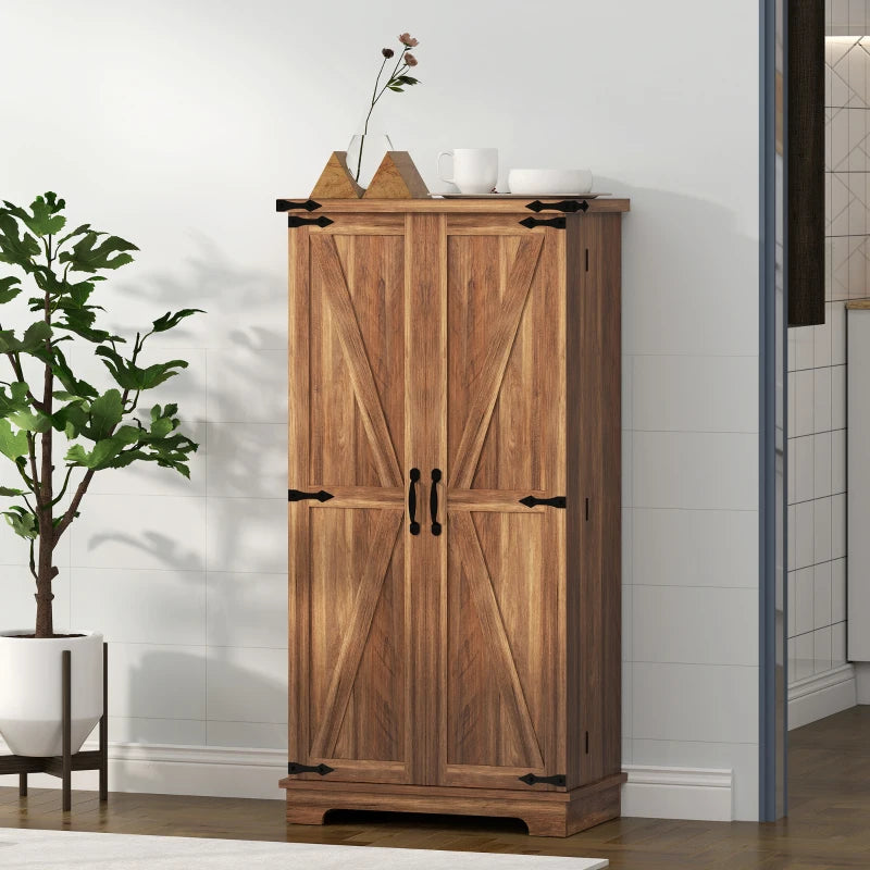 47" Kitchen Pantry Storage Cabinet, Farmhouse Kitchen Pantry Cabinet with Adjustable Shelves and Door Shelves, Brown