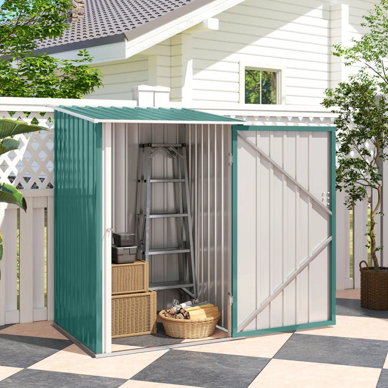 3.3' x 3.4' Lean-to Garden Storage Shed, Outdoor Galvanized Steel Tool House with Lockable Door for Patio Green