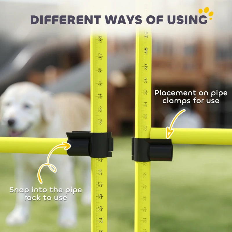 Set of 4 Dog Agility Training Equipment Adjustable Jump Bar Pet Exercise Kit with Carrying Bag (Yellow)