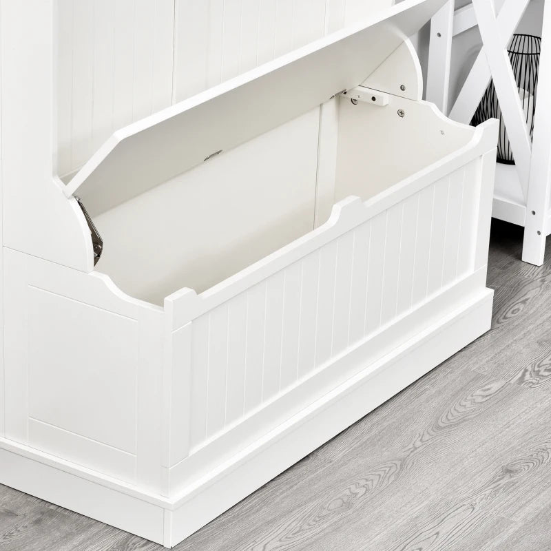 3-In-1 Hall Tree w/ Coat Rack, Shoe Storage and Bench Seat, Entryway Bench w/ 4 Hooks for Hallway, Living Room, White