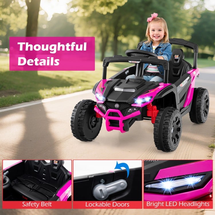 12V Kids Ride On Car UTV Electric Vehicle with LED Lights Music and Horn-Hot Pink