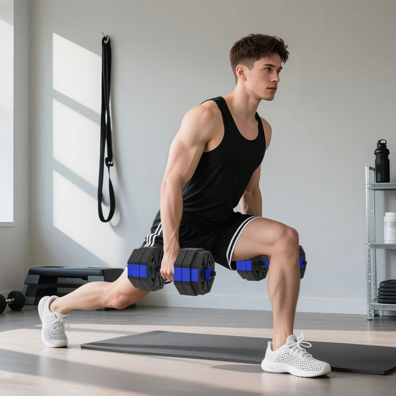Soozier 6-in-1 Adjustable Dumbbell Set, Used as Kettlebell, Barbell, Dumbbell, Push-Up Stand, 66lbs Free Weights Set, Blue