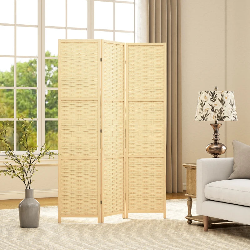 3-Panel Room Divider, 5.6 FT Freestanding Folding Privacy Screen, Partition Wall Divider, Natural Wood