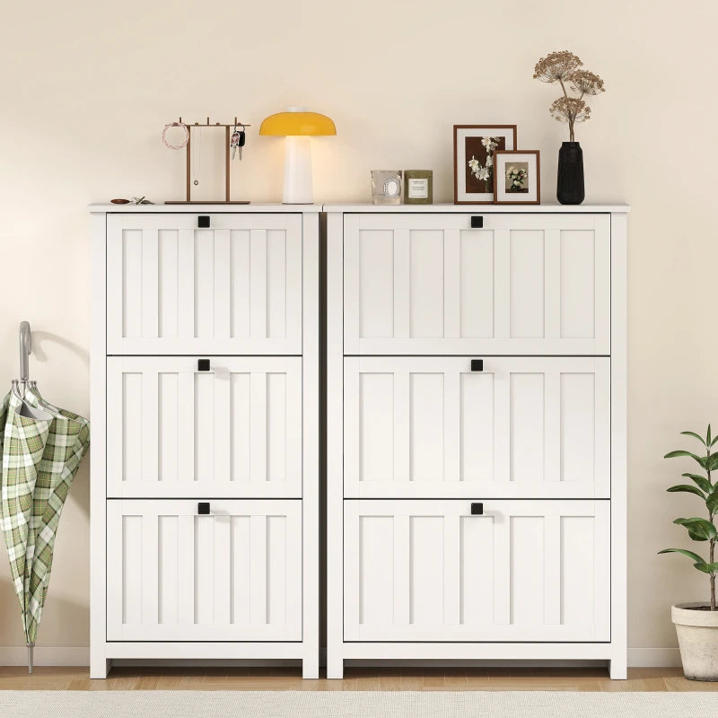 Slim Shoe Cabinet with 3 Flip Drawers, Shoe Storage Cabinet with Adjustable Shelves for Entryway, Holds 18 Pairs, White