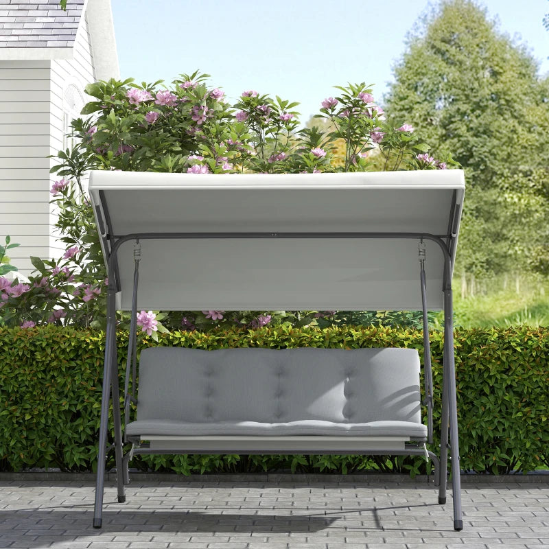 3-Seat Patio Swing Chair, Outdoor Porch Swing Glider with Adjustable Canopy, Light Grey