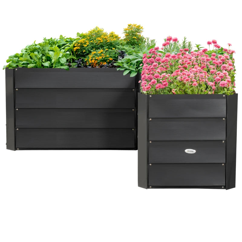 45" x 45" x 17" L-Shaped Galvanized Steel Raised Garden Bed for Vegetables, Flowers, Herbs, Dark Grey