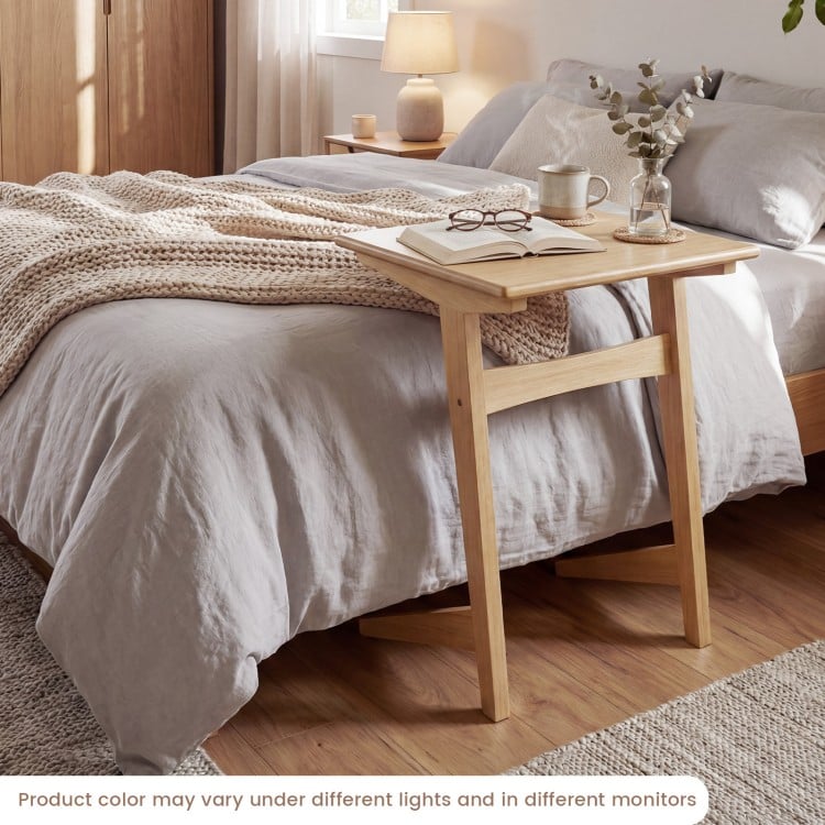 1 Piece Wood Sofa Side Table C-shaped End Table with Wood Veneered Top