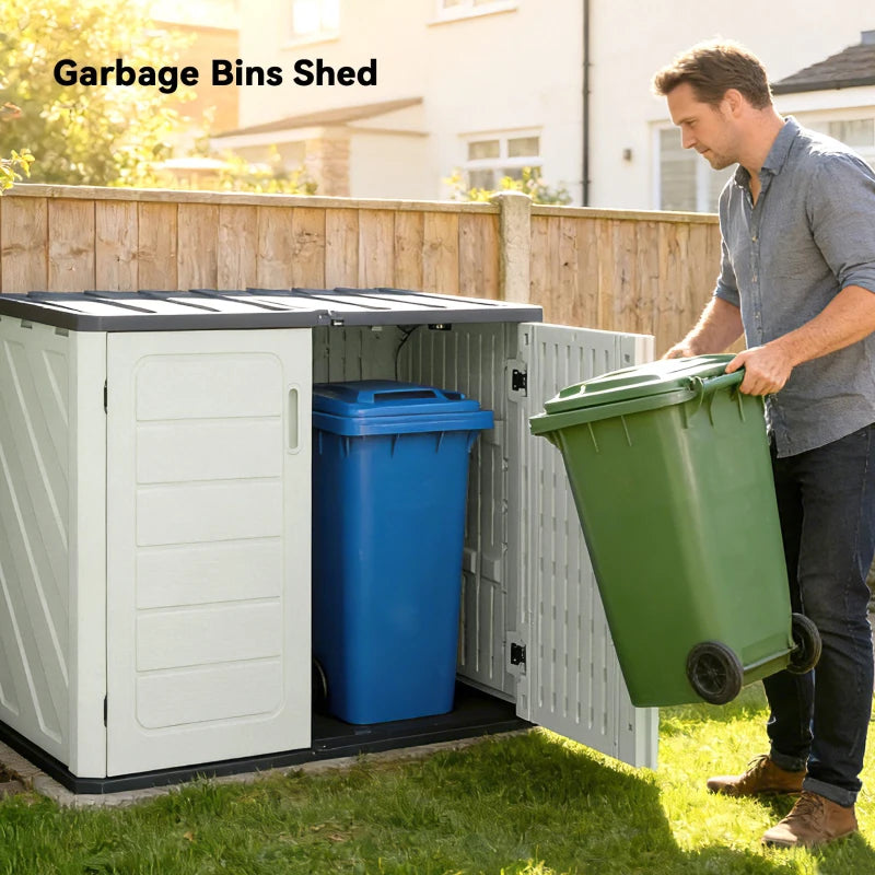 35 Cu.Ft Outdoor Storage Cabinet, Waterproof HDPE Outdoor Storage Shed with Lockable Doors and Openable Top