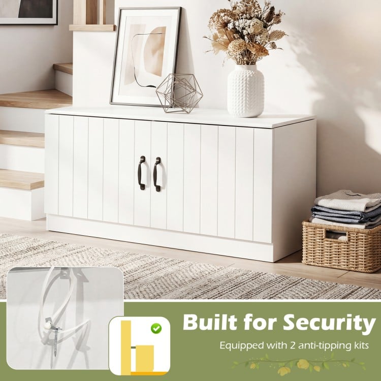 2-Door Shoe Bench Shoe Storage Cabinet with Adjustable Shelves-White