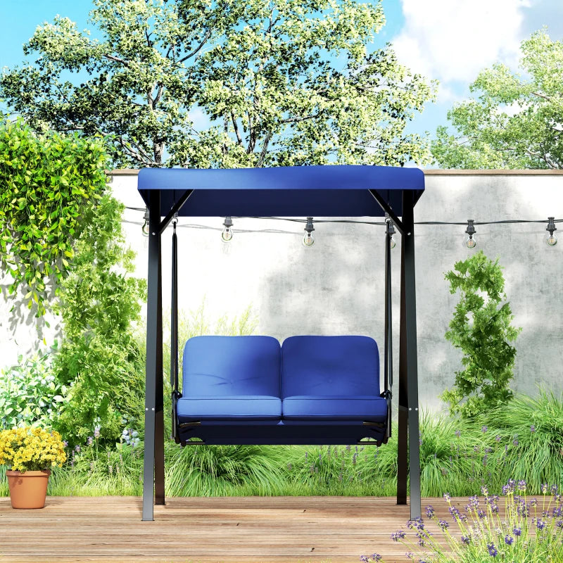 2-Seater Outdoor Porch Swing with Adjustable Canopy, Patio Swing Chair for Garden, Poolside, Backyard, Dark Blue
