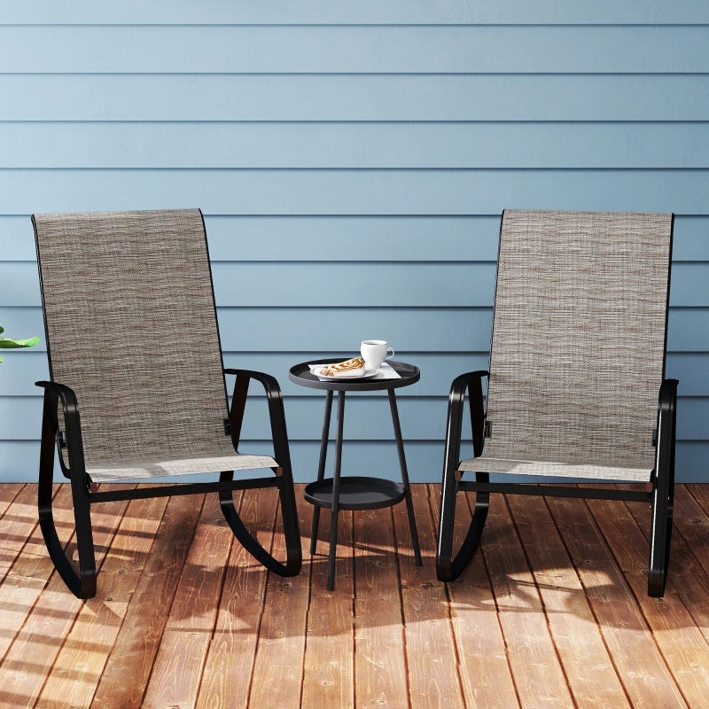 Set of 2 Patio Rocking Chairs, Outdoor Rocking Chairs with High Backrest, Armrests for Backyard, Garden, Light Brown