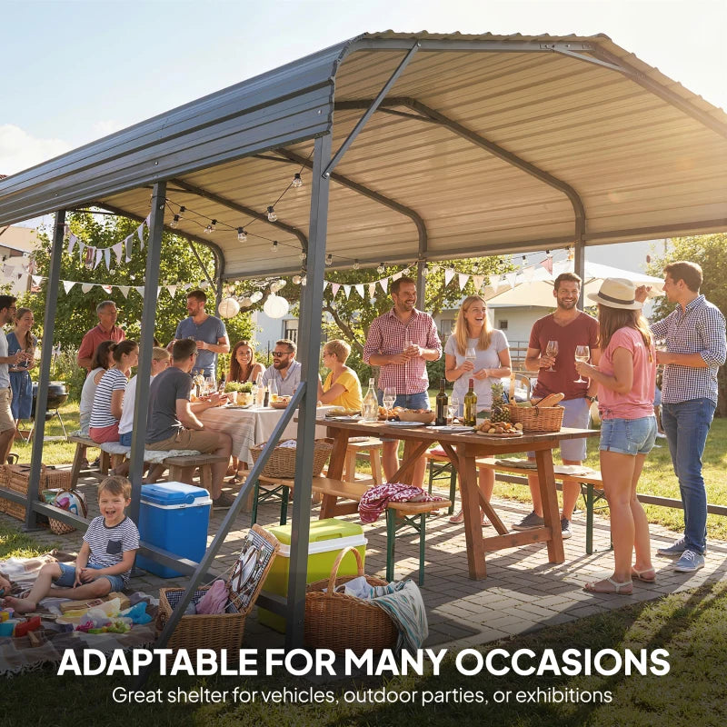 11 x 15FT Metal Carport, Heavy-Duty Carport Canopy with Reinforced Frame & Galvanized Steel Roof, Dark Grey