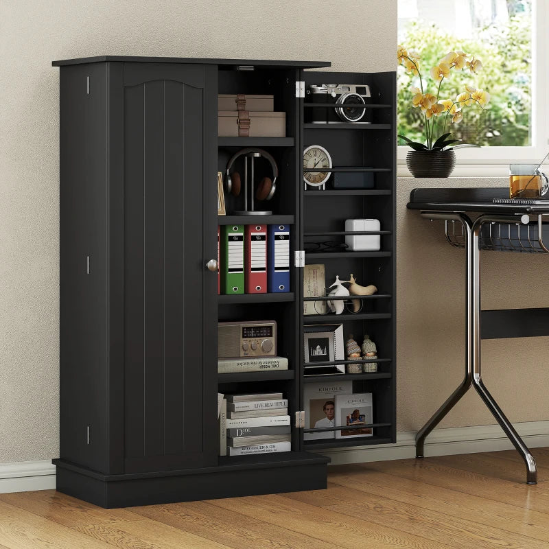 41" Kitchen Pantry Cabinet with 5-tier Shelving, 12 Spice Racks, Anti-Tipping, 2-Door Storage Cabinet with 3-Level Adjustable Shelves, Black