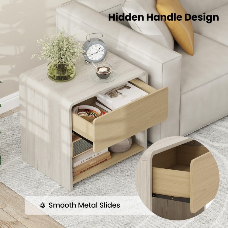 2-Tier Modern Style Nightstand with Drawer and Open Shelf-Oak