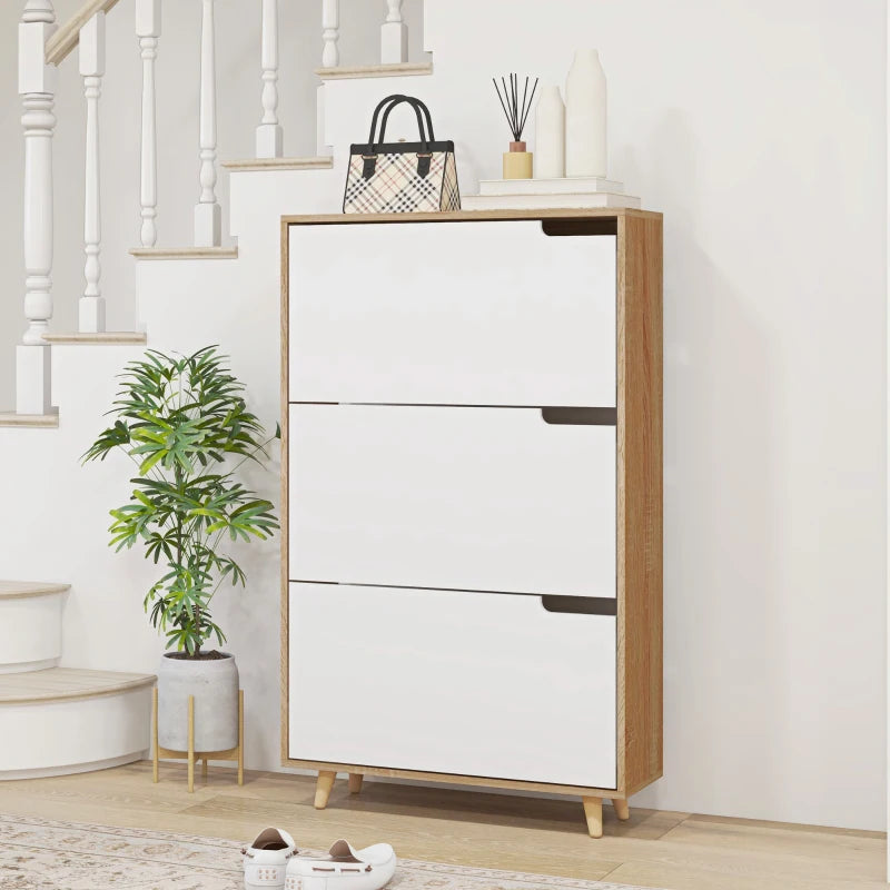 Slim Shoe Storage Cabinet with 3 Flip Drawers and Adjustable Shelves, Shoe Cabinet for 18-24 Pairs, White