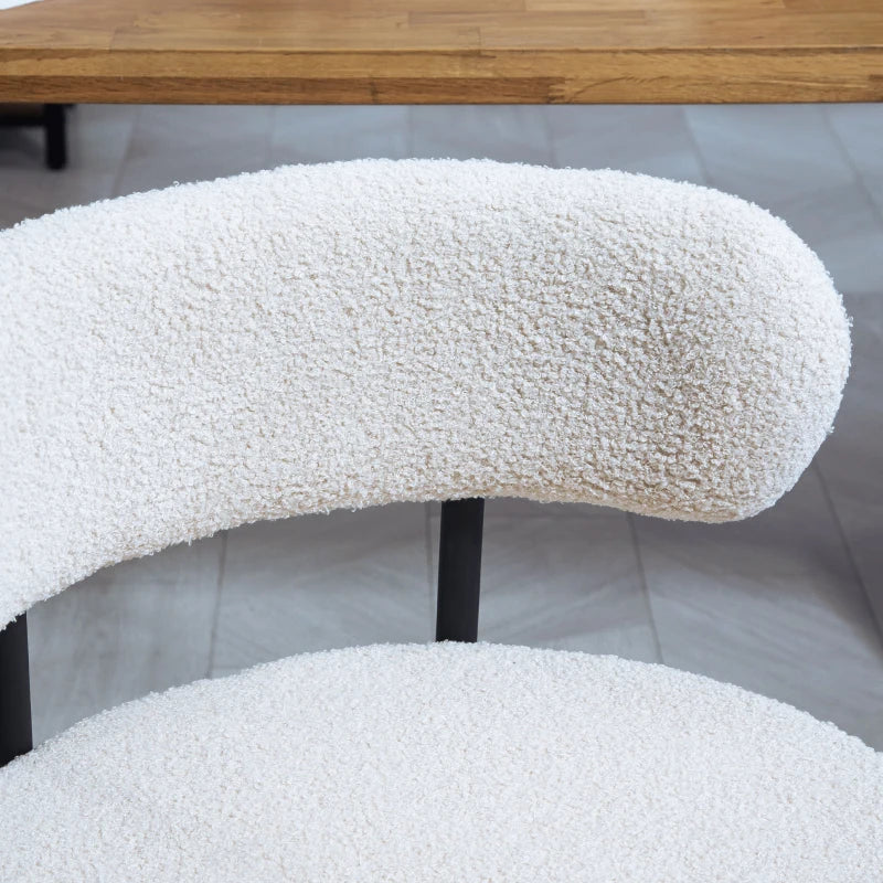 4 Pieces Kitchen Chairs, Modern Dining Chairs w/ Berber Fleece Upholstery and Steel Legs for Living Room, Cream White
