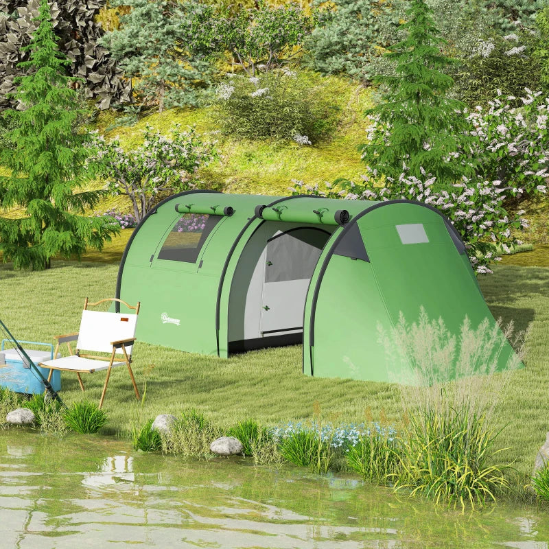 3-4 Person Camping Tent with 2 Rooms, 3000mm Waterproof Portable Family Tent with Carry Bag, Dark Green