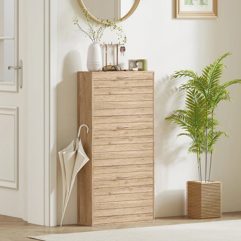 Shoe Storage Cabinet with 3 Flip Drawers, Narrow and Slim, 12 Pair of Shoes Organizer for Hallway, Entryway, Oak