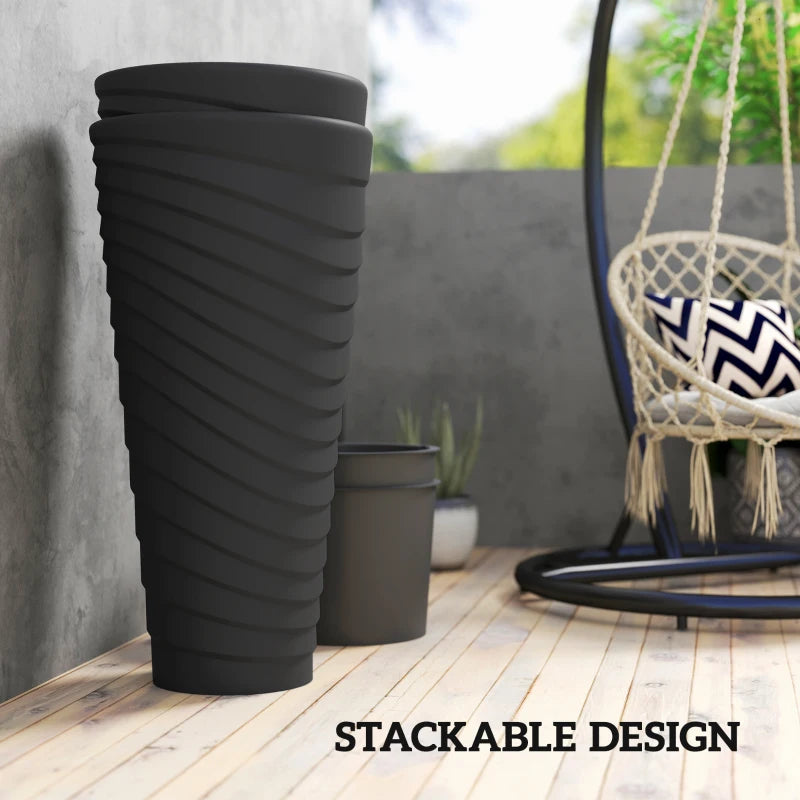 29" Tall Planters Set of 2, Indoor Outdoor Stackable Taper Planters with Drainage Holes, Black