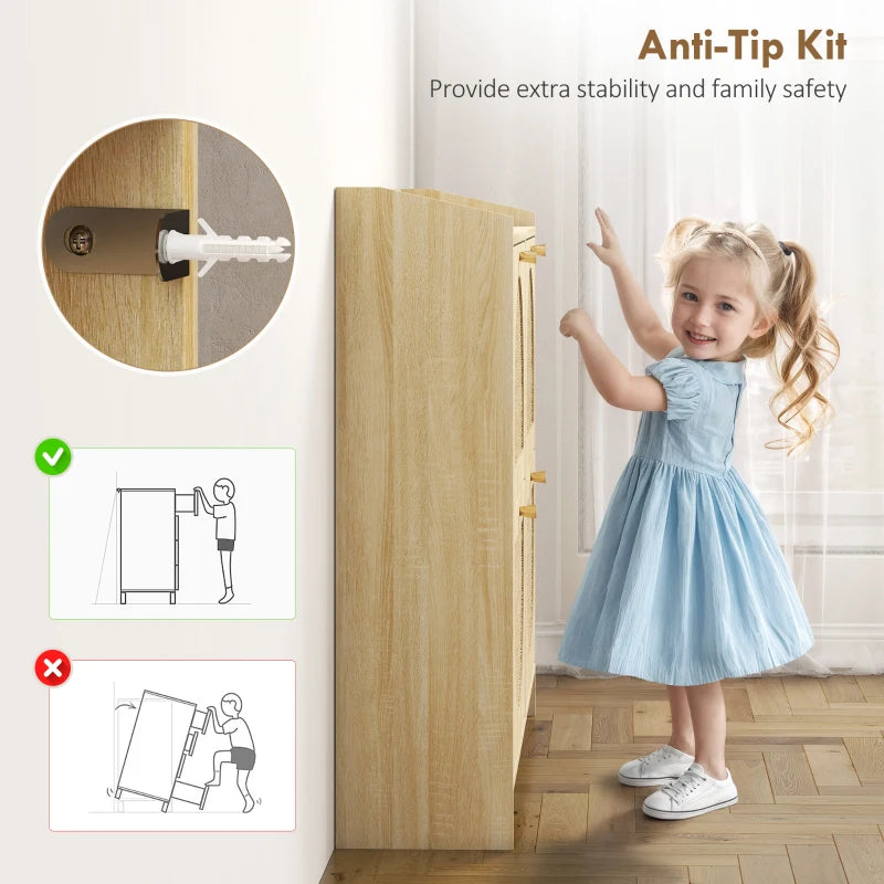 4 Flip-Drawer Shoe Cabinet, Shoe Storage Cabinet with Rattan Doors and Adjustable Shelves, Holds 16 Pairs, Natural