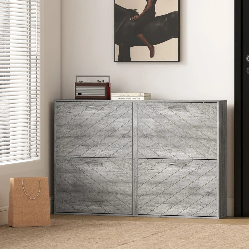 Shoe Storage Cabinet with 4 Flip Drawers, Narrow and Slim, 12-20 Pair of Shoes Organizer for Hallway, Entryway, Grey