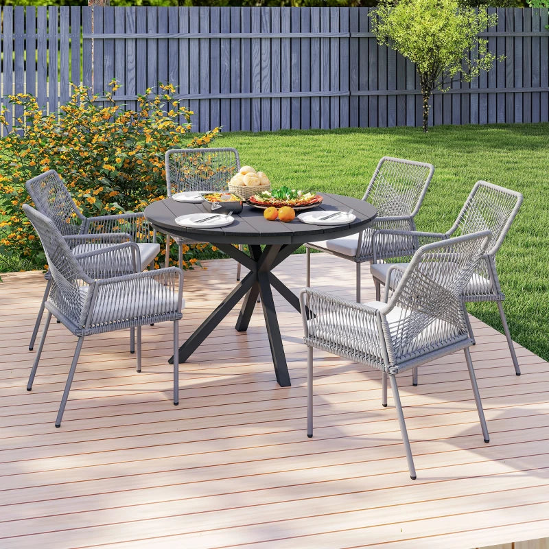 46.5" Outdoor Dining Table for 6, Round Picnic Table with Slatted Top for Balcony, Porch, Black