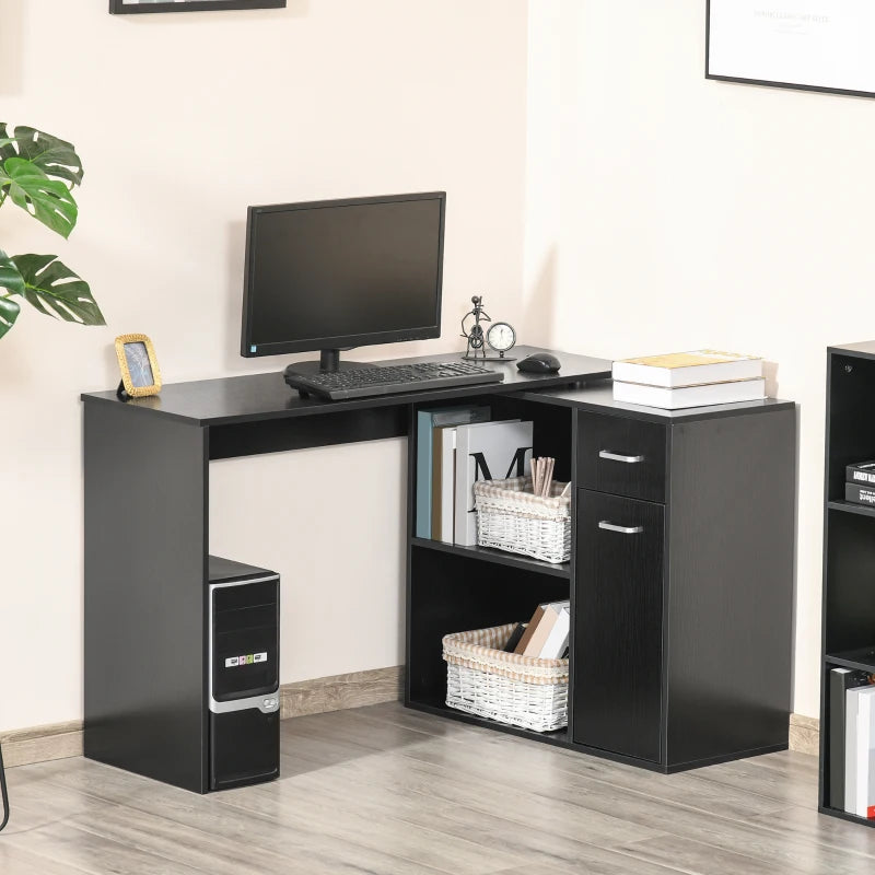 180° Rotating Home Office Corner Desk Storage Shelf Cabinet Black