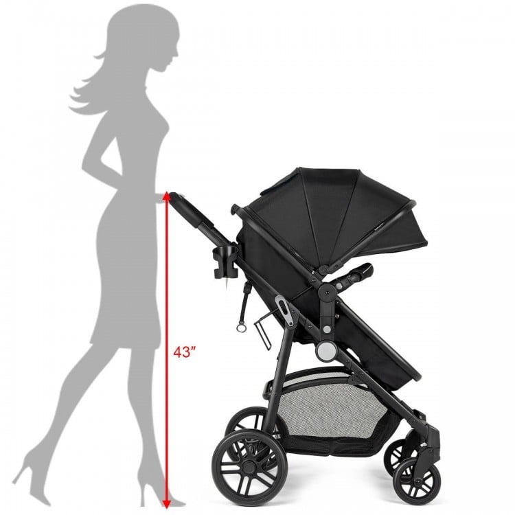 2 in 1 Foldable Pushchair Newborn Infant Baby Stroller-Black
