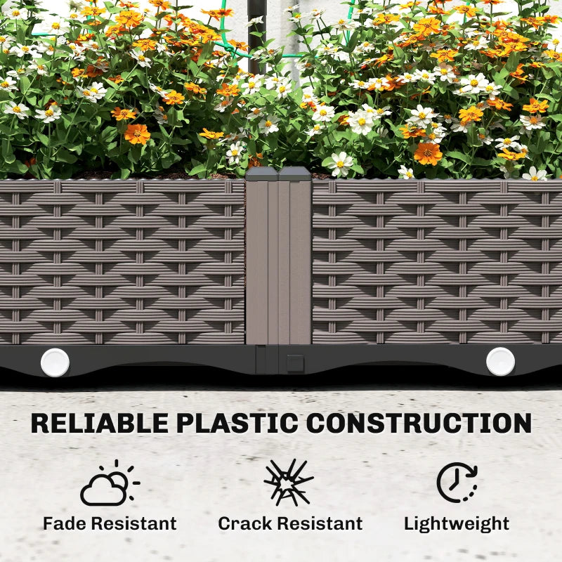2PCS Plastic Planter Box with Trellis, Self-Watering Raised Garden Bed with Trellis and Netting