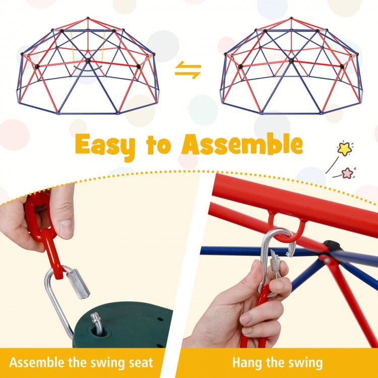 10 Feet Dome Climber with Swing and 800 Lbs Load Capacity-Red