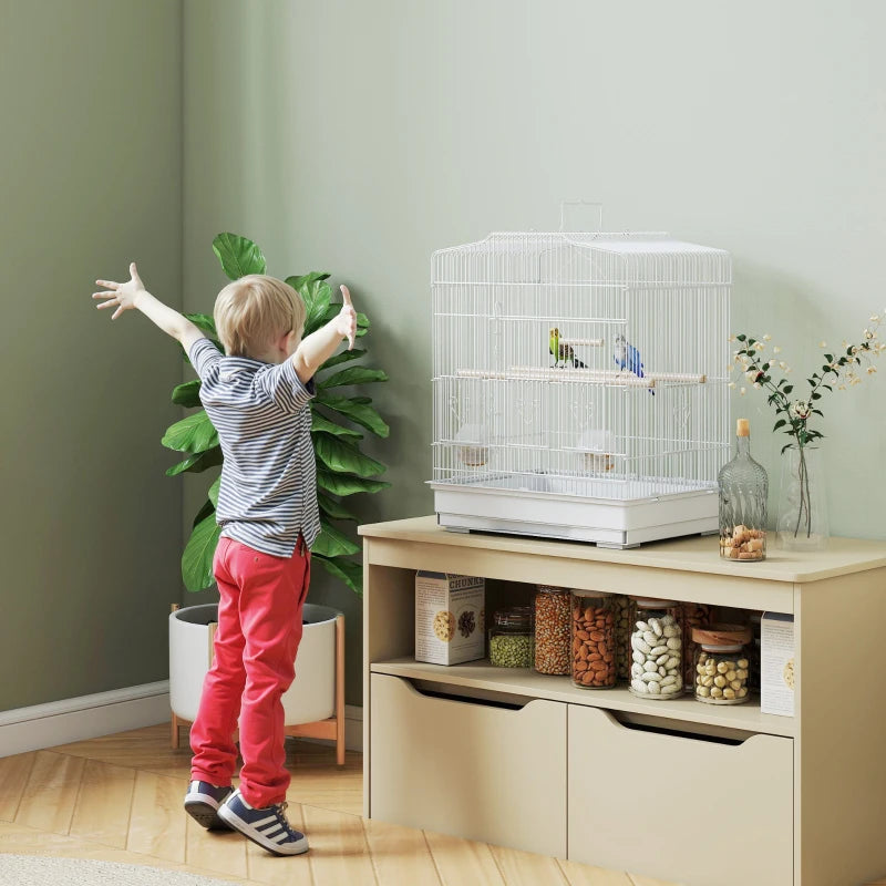 23" Bird Cage, Finches Canaries, Parrot Cage with Doors Perches, 2 Feeder Pet Supplies, White