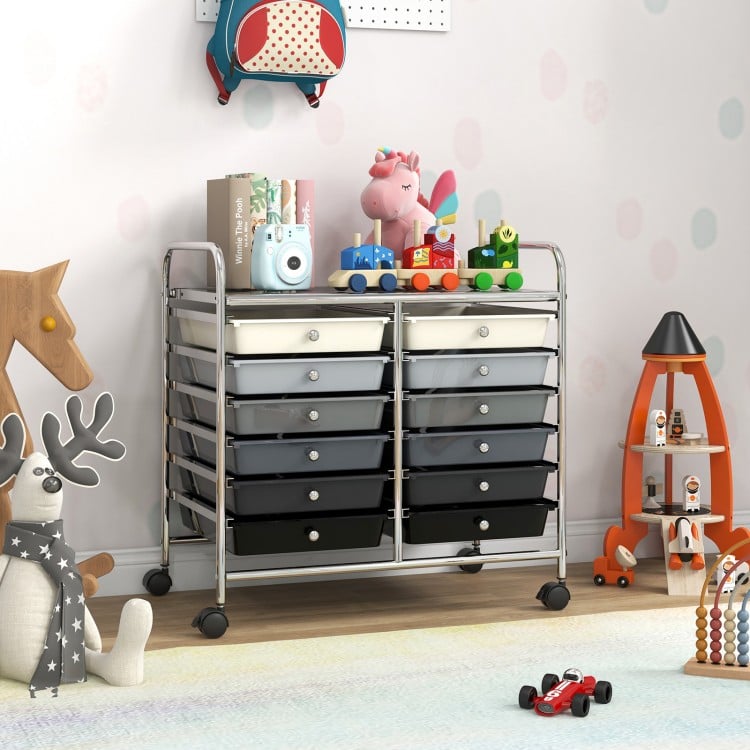 12 Drawers Rolling Storage Cart for Home and Office-Gradient Grey