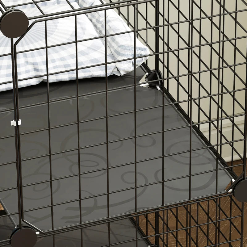 2 Tier Cat Cage Crate, DIY Pet Playpen with 2 Doors, Ladder, Hammock, Perch, Indoor Playpen for Kittens, Black