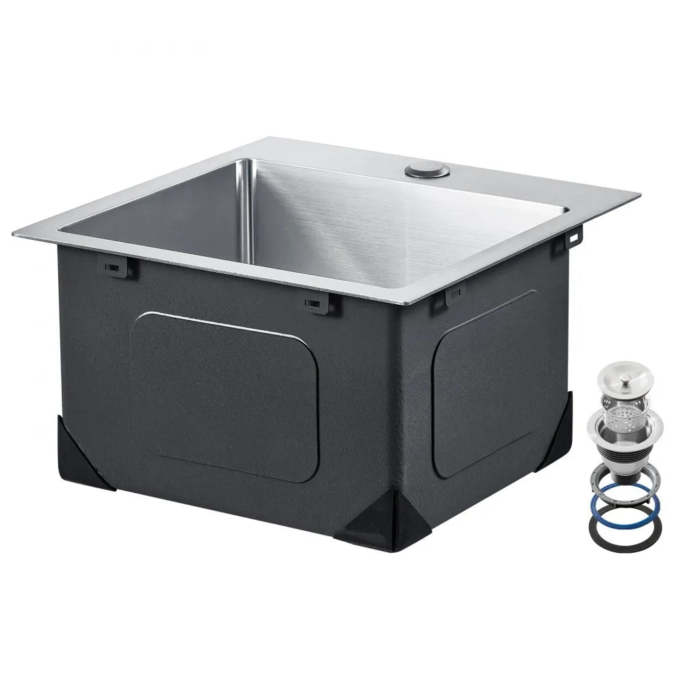 VEVOR 15" Kitchen Sink Top Mount Single Bowl Drop-In Basin Stainless Steel Bar