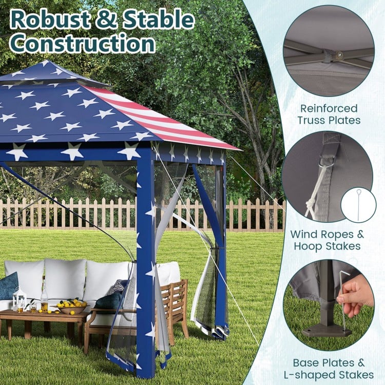 11 x 11 Feet 2-Tier Pop-Up Gazebo Tent Portable Canopy Shelter Carry Bag Mesh-Blue