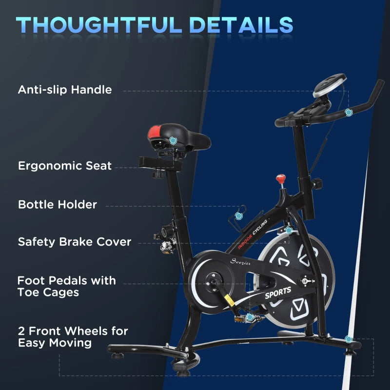 Soozier Exercise Bike, Stationary Bike with LCD Display, Indoor Cycling Bike for Home Workout, with 6 Flywheel, Black
